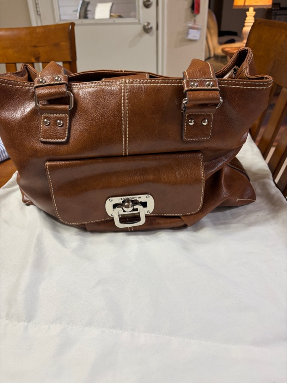 Liz Claiborne Brown Shoulder Tote with Front Turn-Lock
